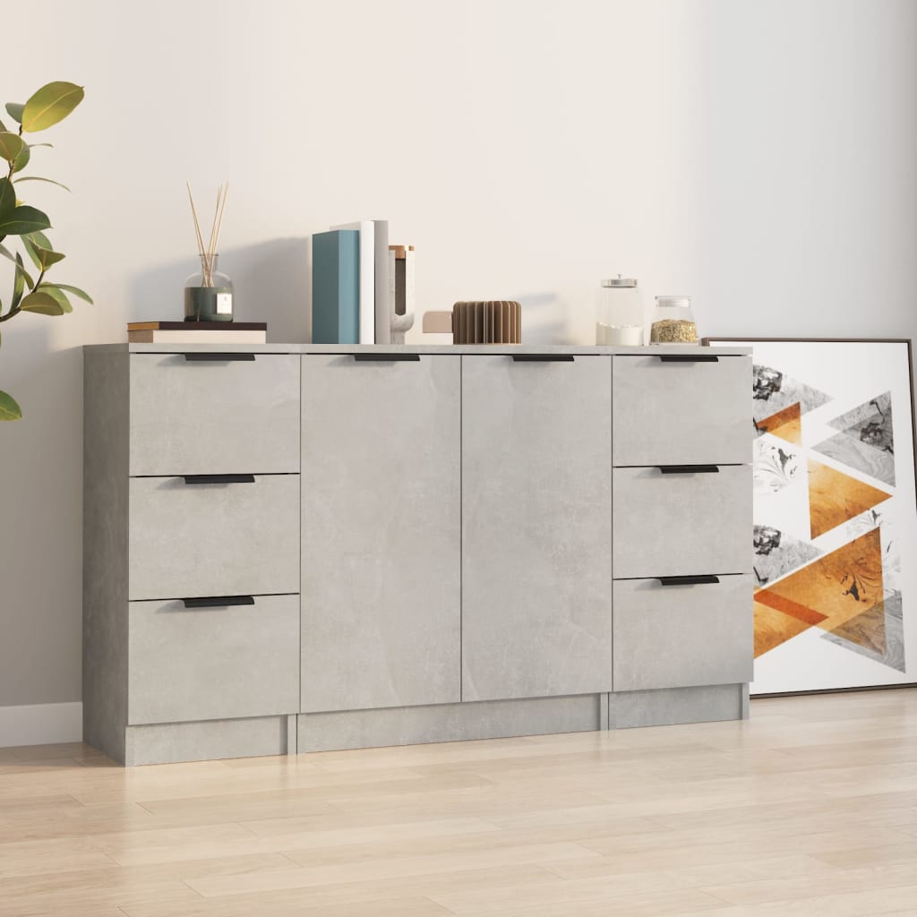 Buffets 3 pcs gris béton bois d'ingénierie - XIOS