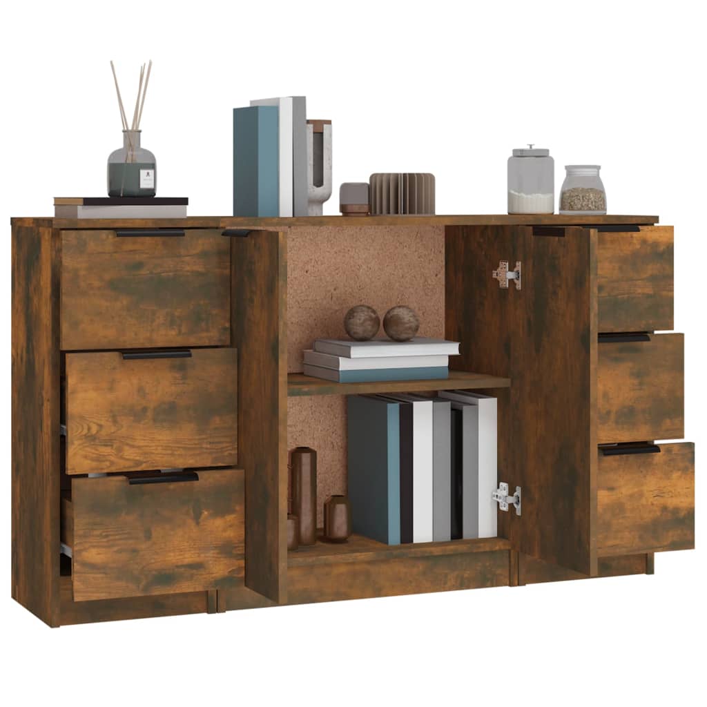 Buffets 3 pcs Chêne fumé Bois d'ingénierie - XIOS