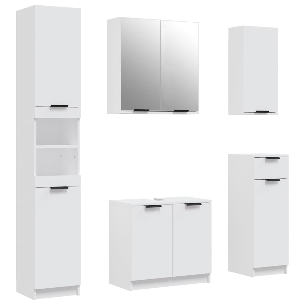 Meubles de salle de bain 5 pcs Blanc Bois d'ingénierie