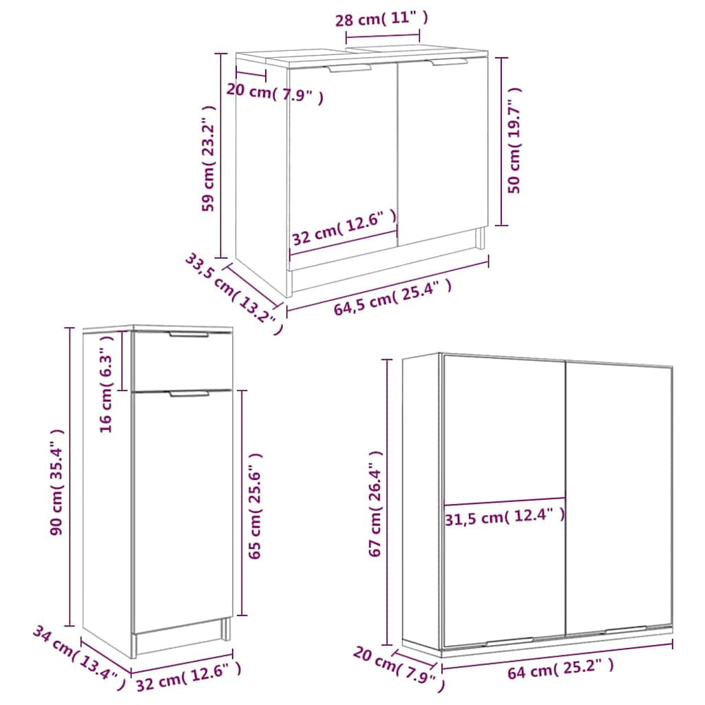 Ensemble d'armoires de salle de bain 4 pcs sonoma gris
