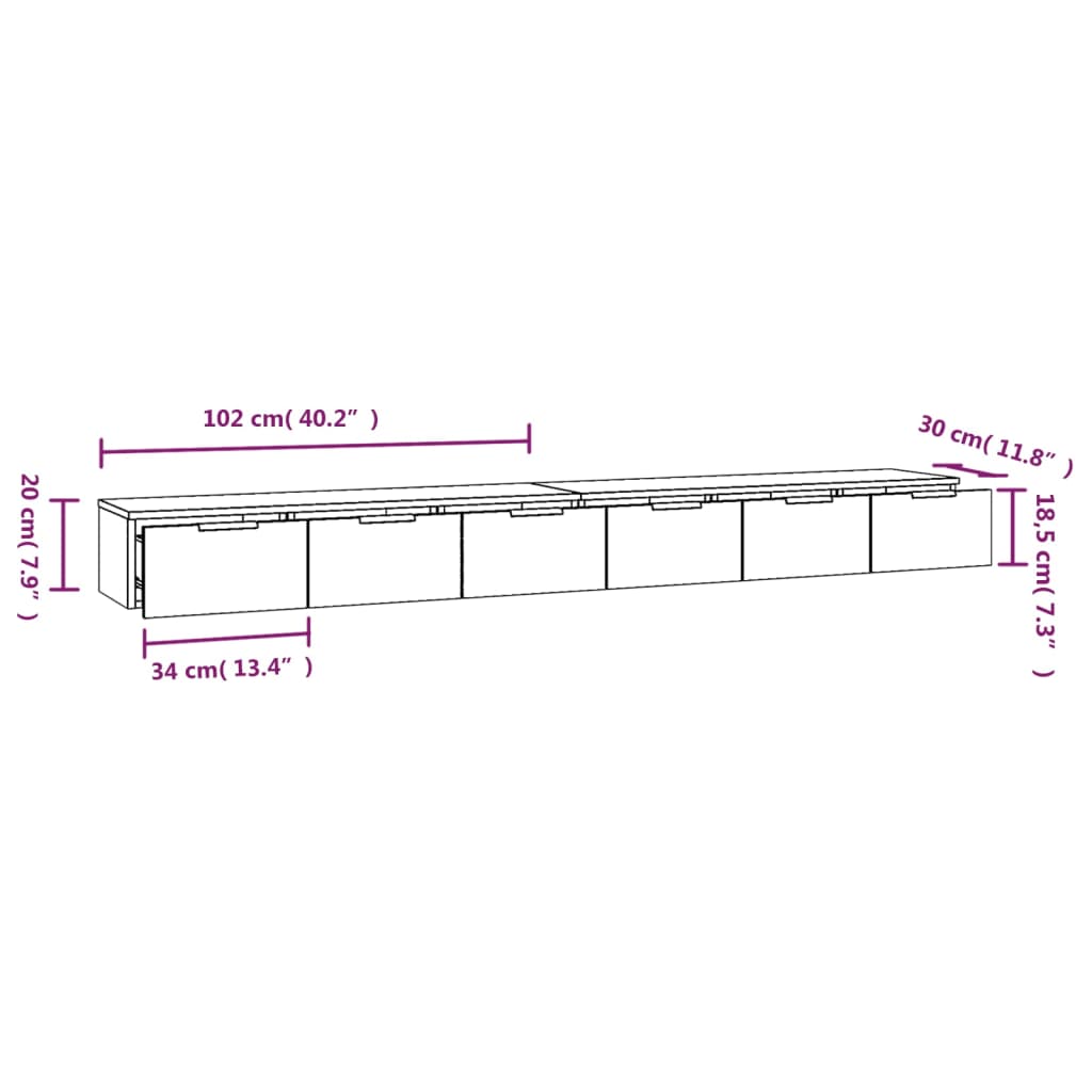 Armoires murales 2pcs Chêne fumé 102x30x20 cm Bois d'ingénierie - XIOS