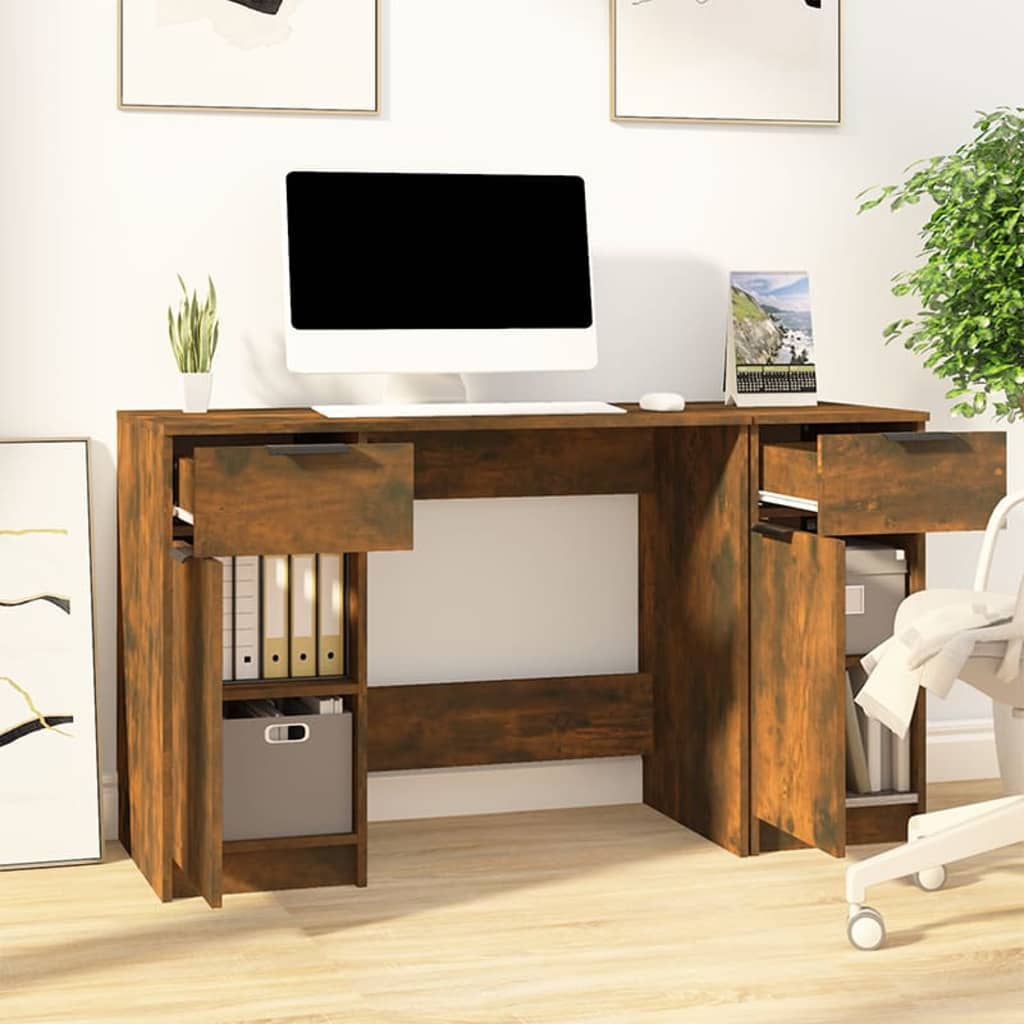 Bureau avec armoire latérale Chêne fumé Bois d'ingénierie Bureaux vidaXL   