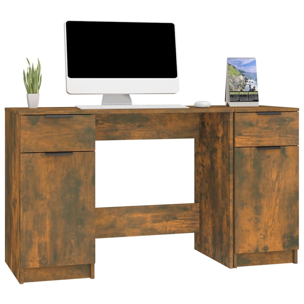 Bureau avec armoire latérale Chêne fumé Bois d'ingénierie Bureaux vidaXL   