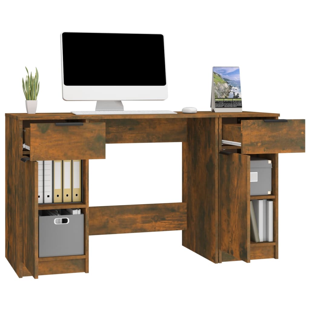 Bureau avec armoire latérale Chêne fumé Bois d'ingénierie Bureaux vidaXL   
