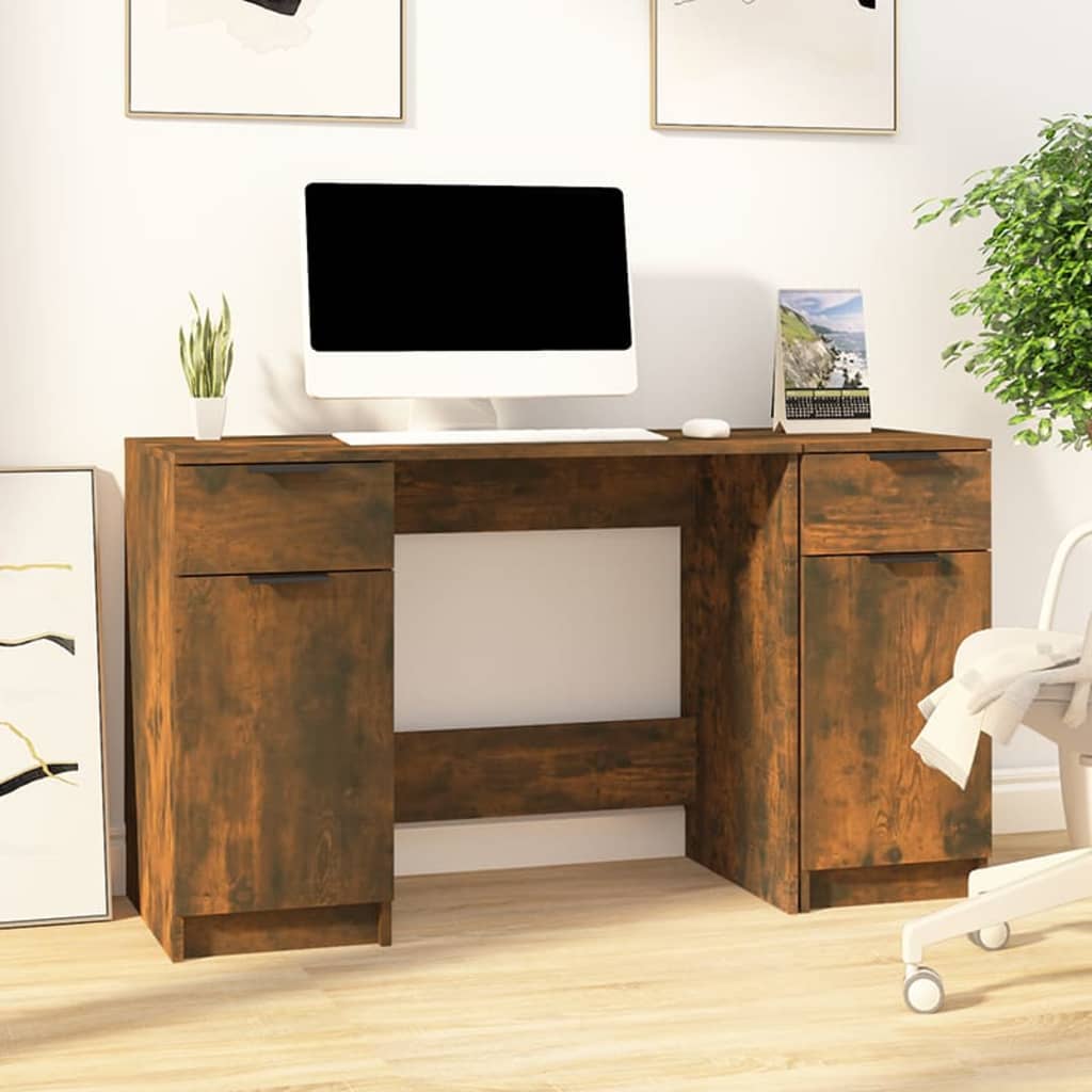 Bureau avec armoire latérale Chêne fumé Bois d'ingénierie Bureaux vidaXL   