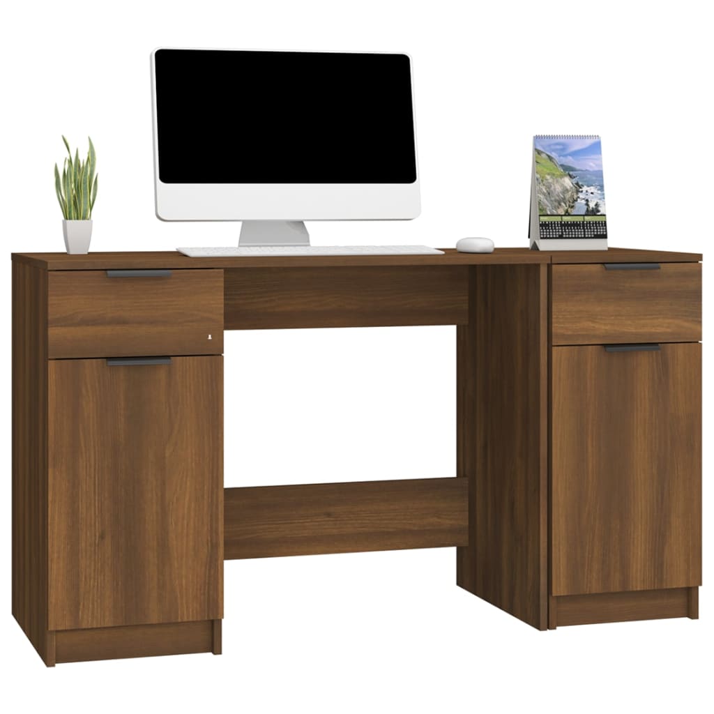 Bureau avec armoire latérale Chêne marron Bois d'ingénierie Bureaux vidaXL   