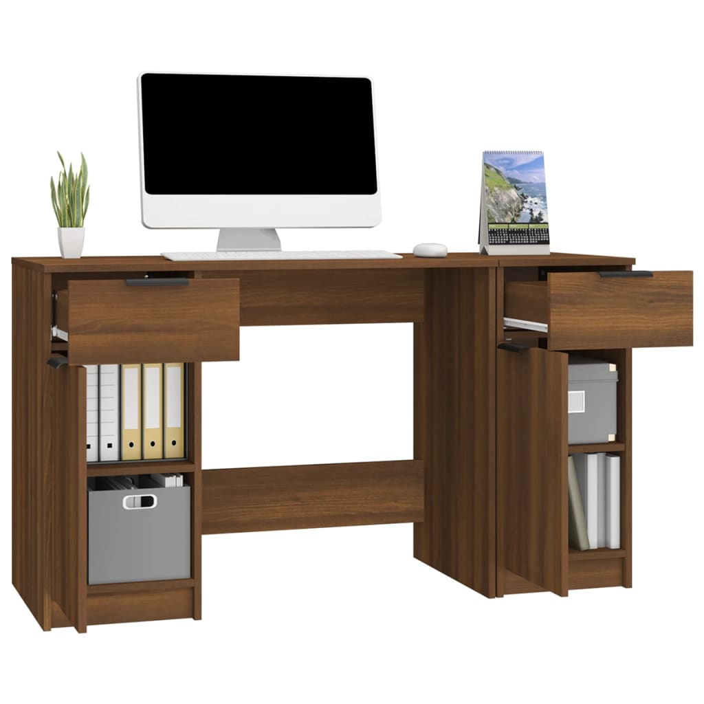 Bureau avec armoire latérale Chêne marron Bois d'ingénierie Bureaux vidaXL   
