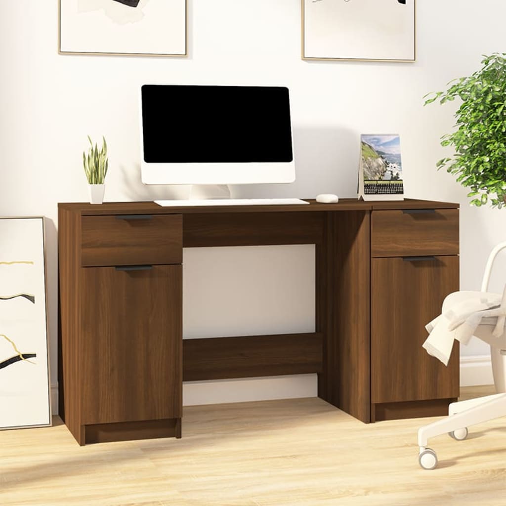 Bureau avec armoire latérale Chêne marron Bois d'ingénierie Bureaux vidaXL   