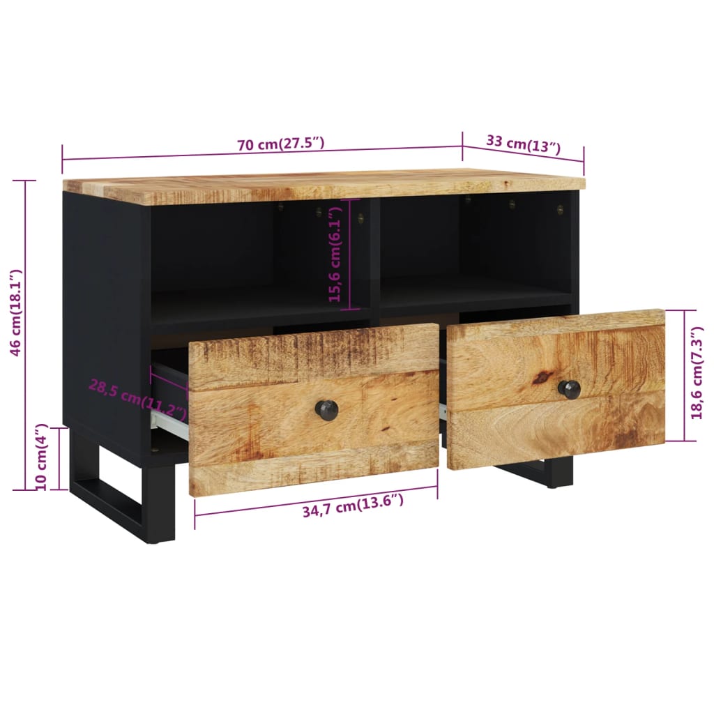 Meuble TV 70x33x46 cm Bois massif de manguier - XIOS