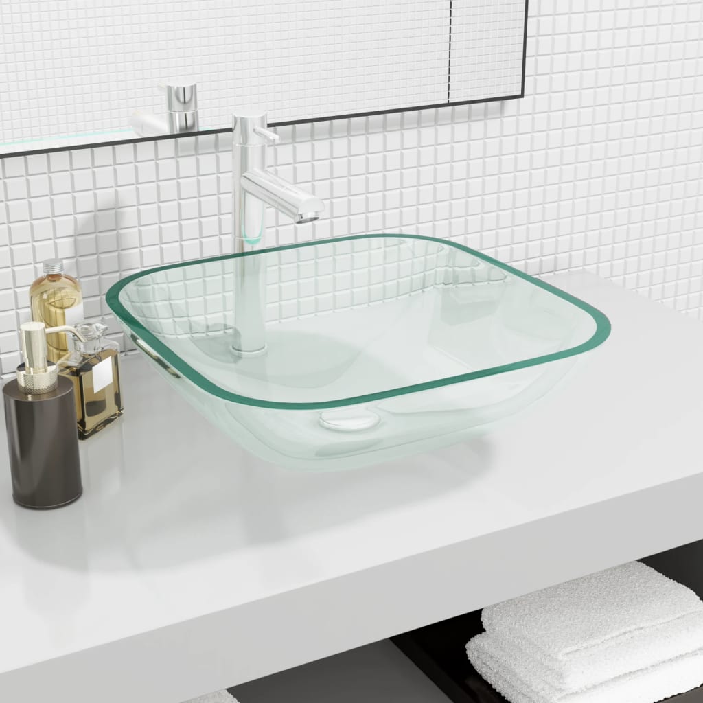 Lavabo Verre 42x42x14 cm Transparent Lavabos vidaXL
