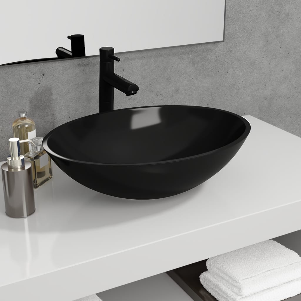 Lavabo Verre 50x37x14 cm Noir Lavabos vidaXL