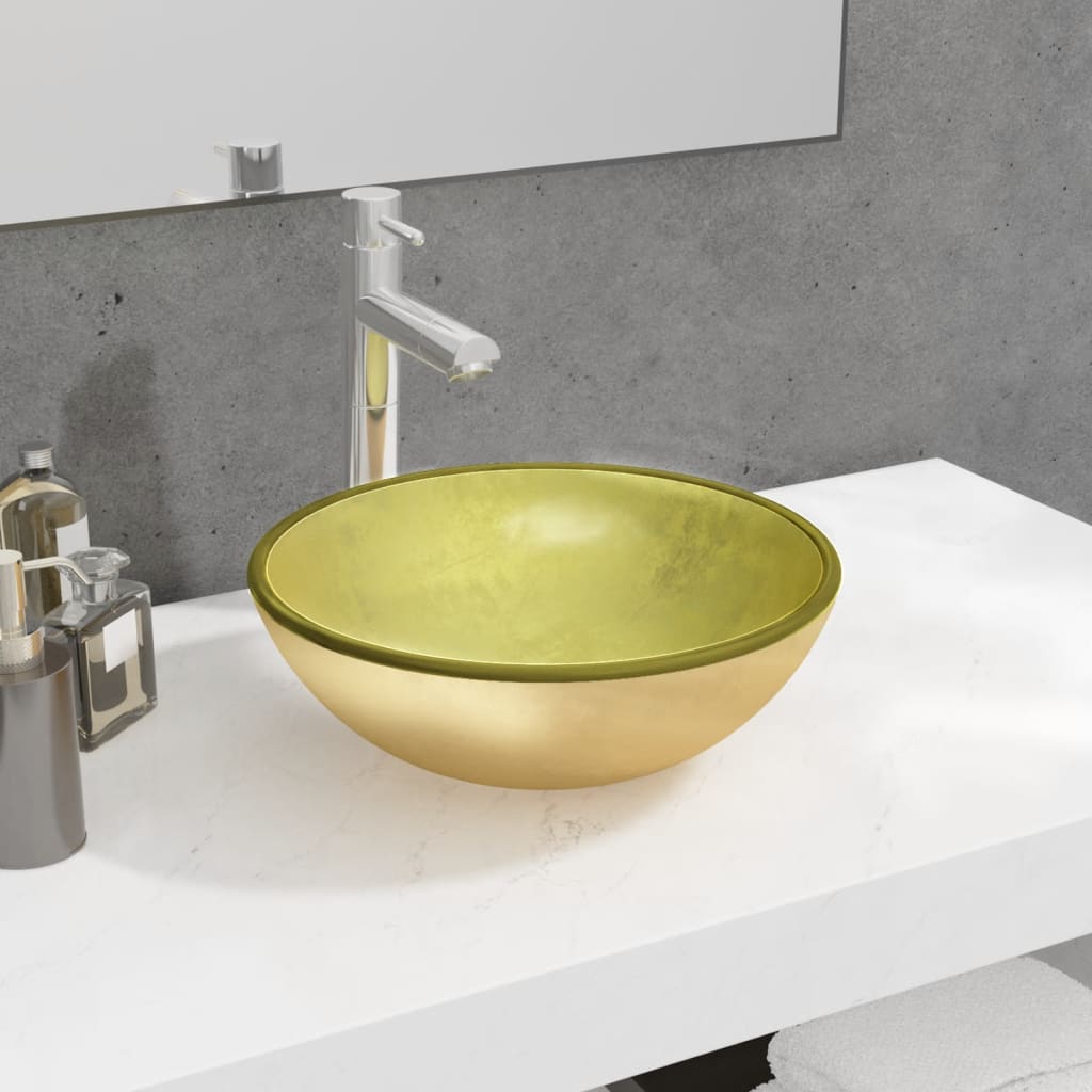 Lavabo Verre trempé 35x12 cm Doré Lavabos vidaXL