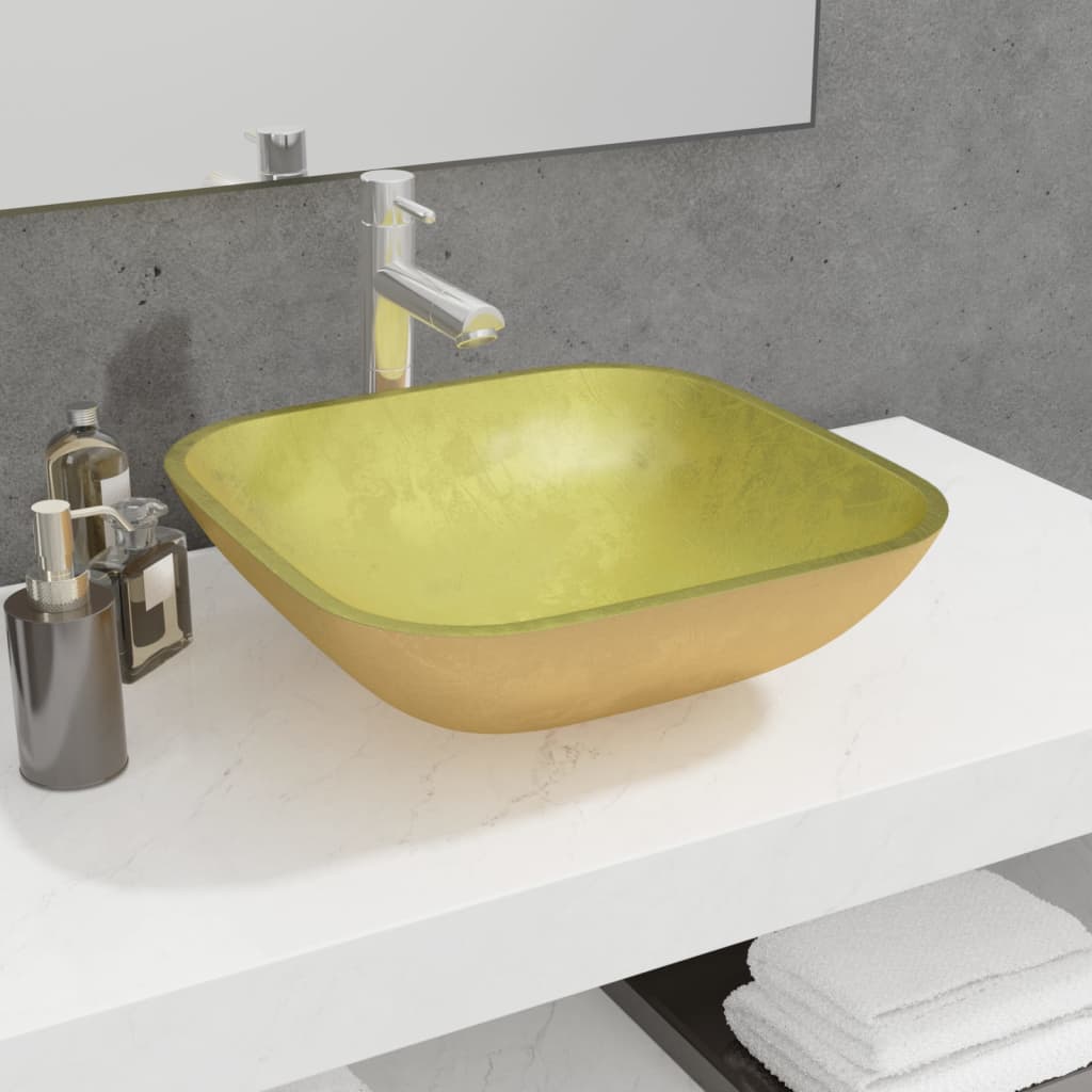 Lavabo Verre 42x42x14 cm Doré Lavabos vidaXL