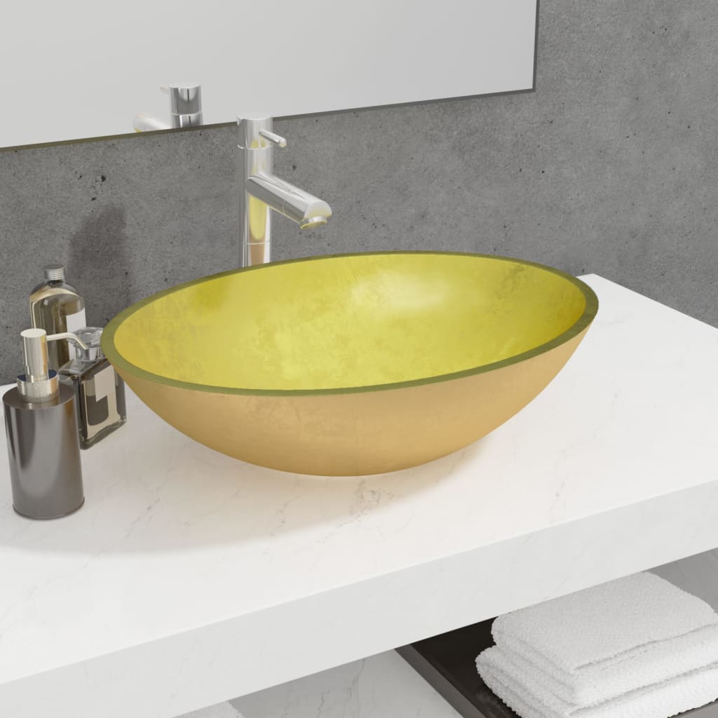 Lavabo Verre 50x37x14 cm Doré Lavabos vidaXL