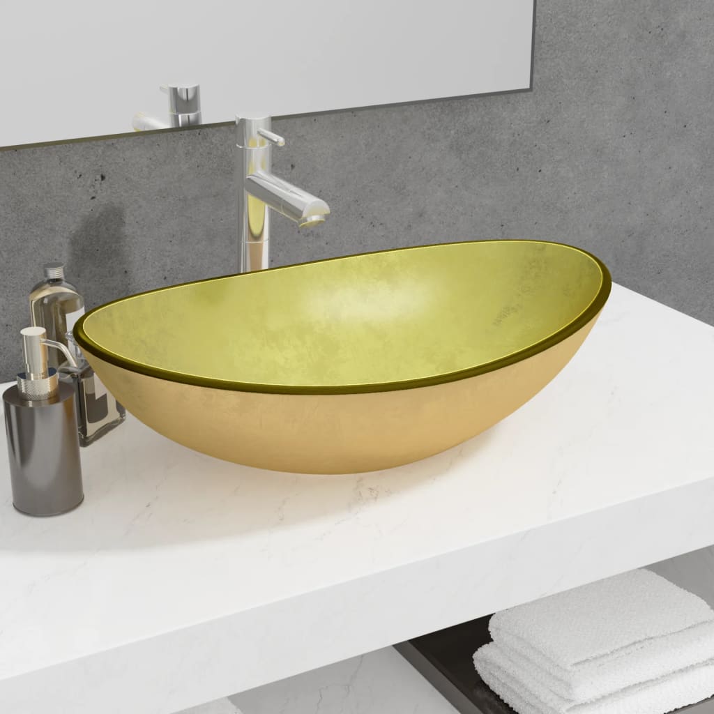 Lavabo Verre trempé 54,5x35x15,5 cm Doré Lavabos vidaXL