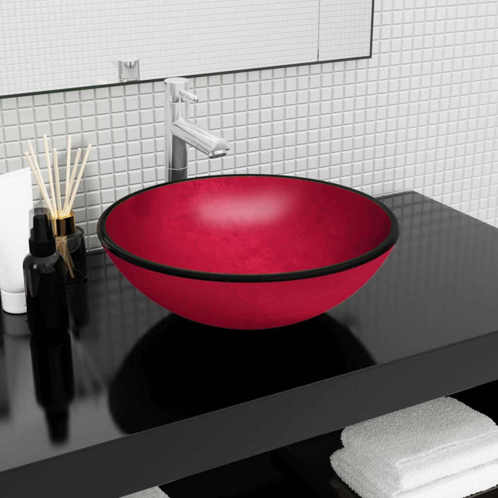 Lavabo Verre trempé 42x14 cm Rouge Lavabos vidaXL