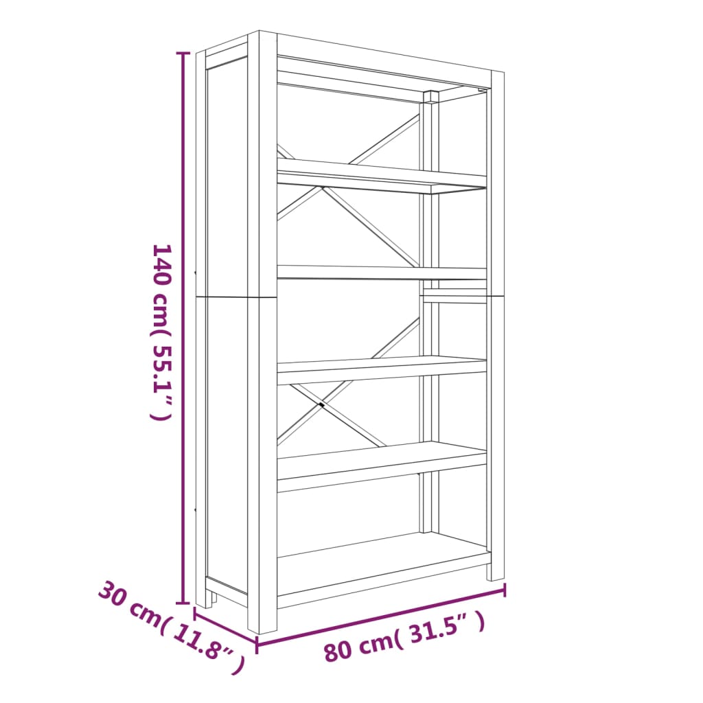 Bibliothèque 5 niveaux 80x30x140 cm Bois solide d'acacia - XIOS