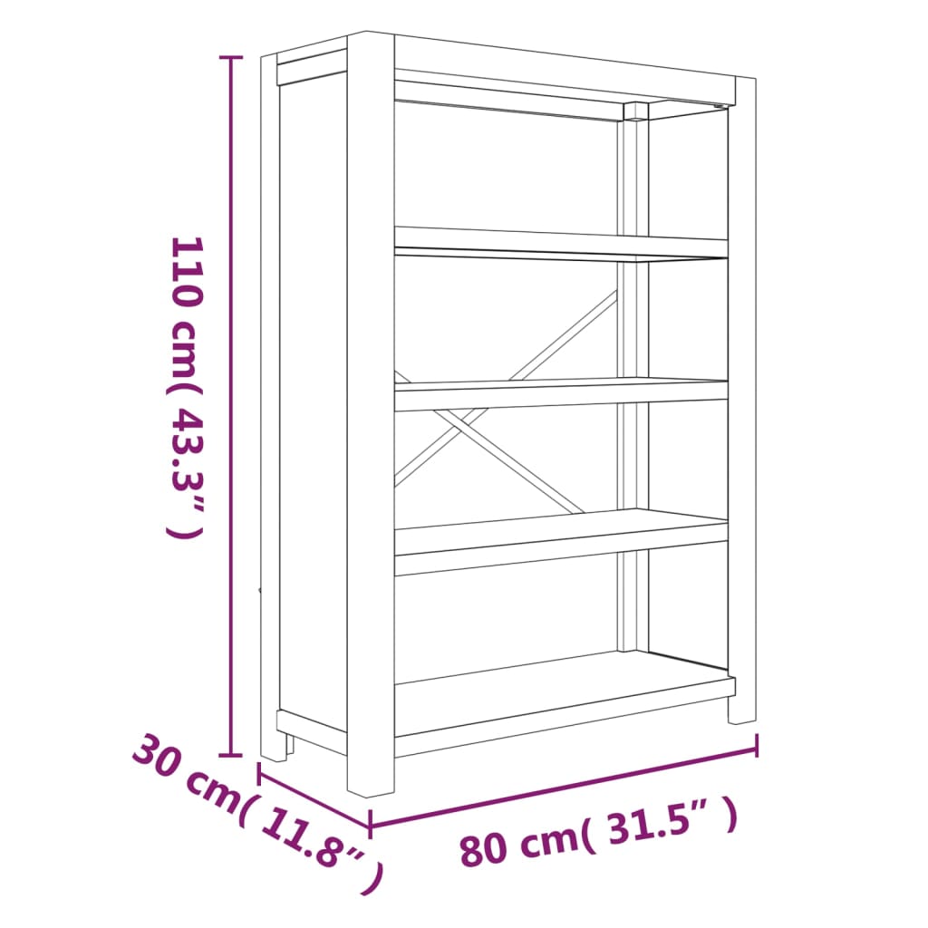 Bibliothèque 4 niveaux 80x30x110 cm Bois solide d'acacia - XIOS