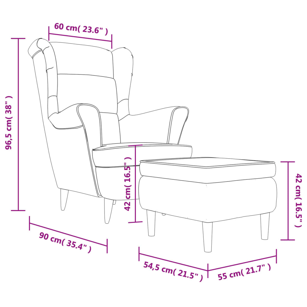 Fauteuil à oreilles avec tabouret bleu velours