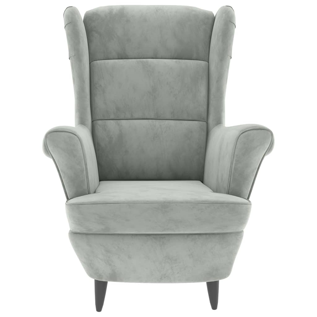 Fauteuil à oreilles avec tabouret gris clair velours - XIOS