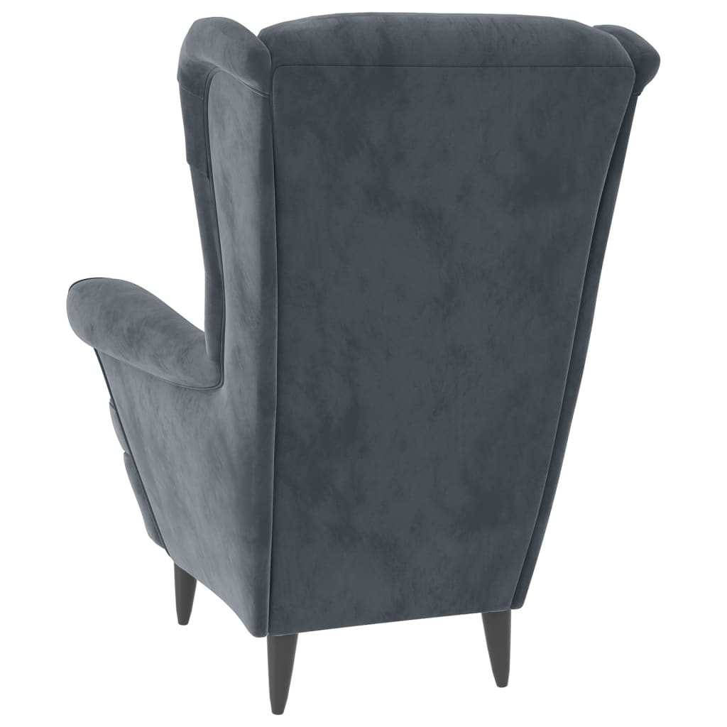 Fauteuil à oreilles avec tabouret gris foncé velours - XIOS