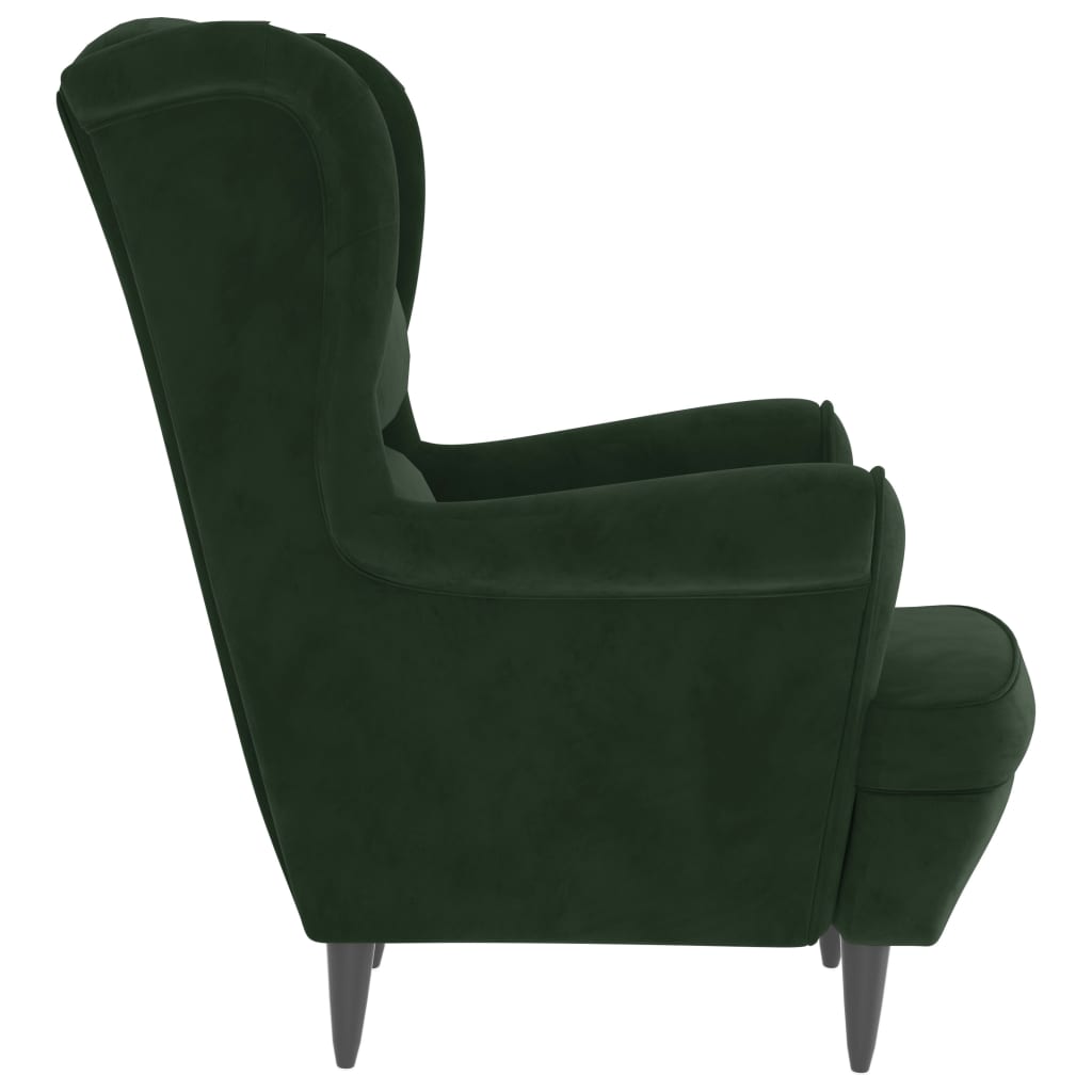 Fauteuil à oreilles avec tabouret vert foncé velours - XIOS