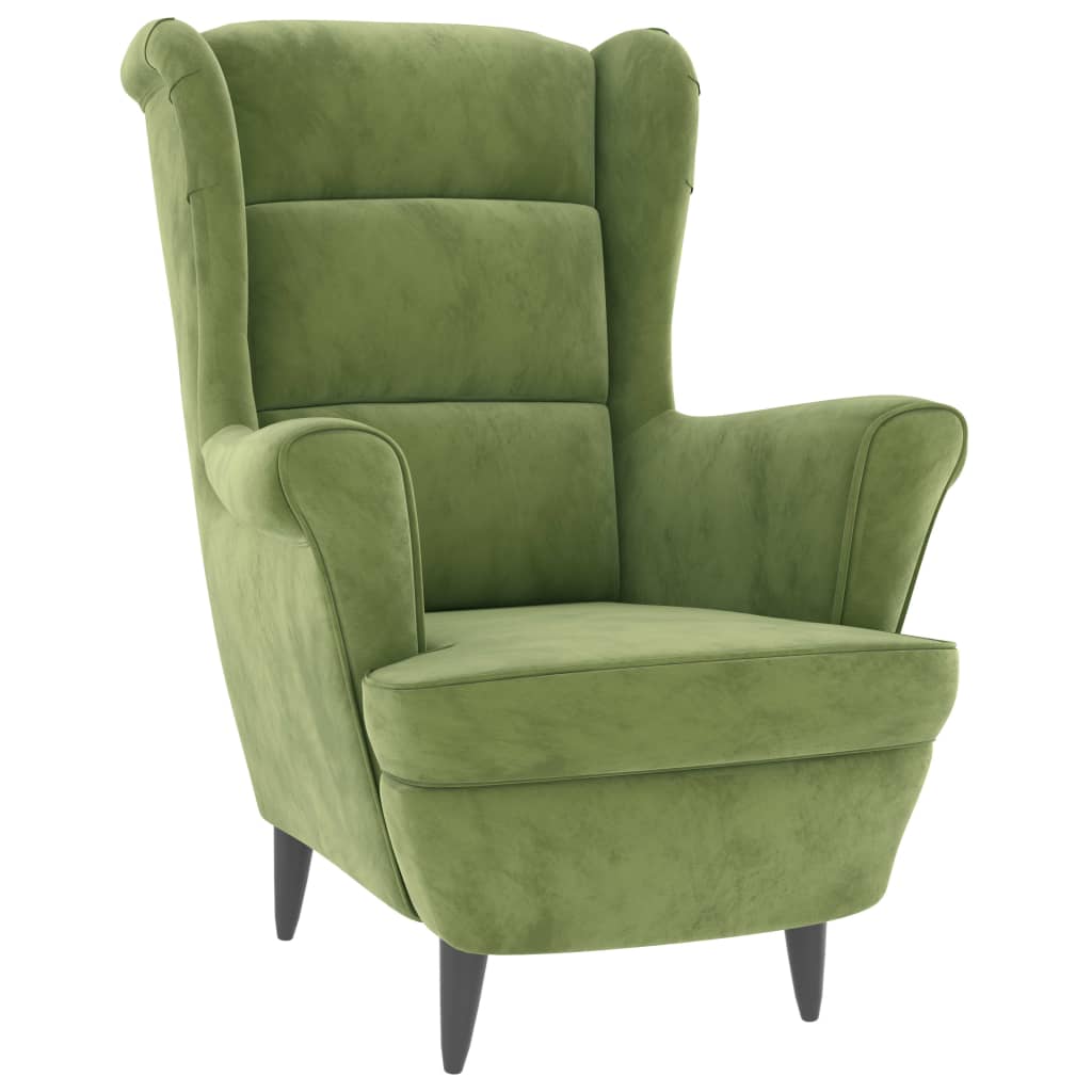 Fauteuil à oreilles avec tabouret vert clair velours - XIOS