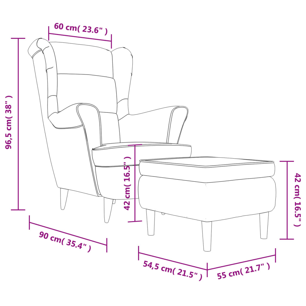 Fauteuil à oreilles avec tabouret rose velours - XIOS