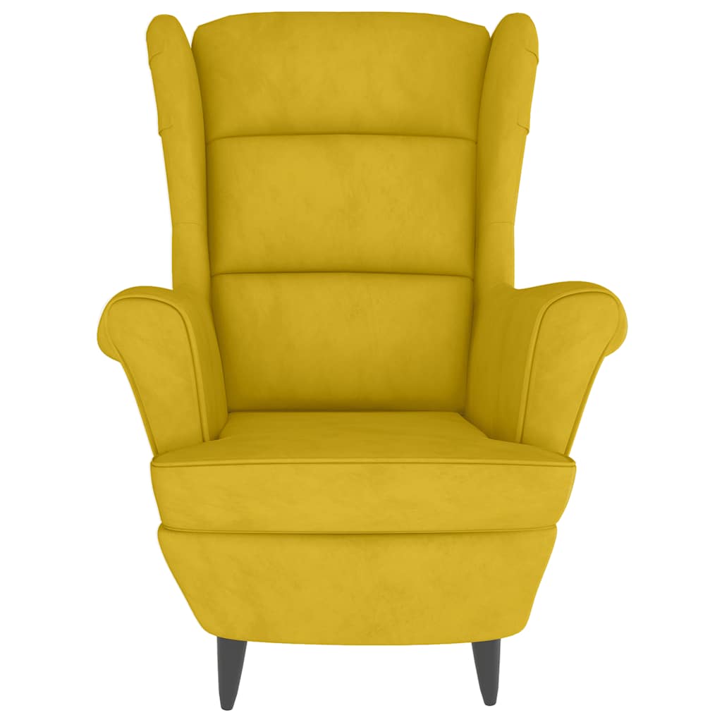 Fauteuil à oreilles avec tabouret jaune moutarde velours - XIOS