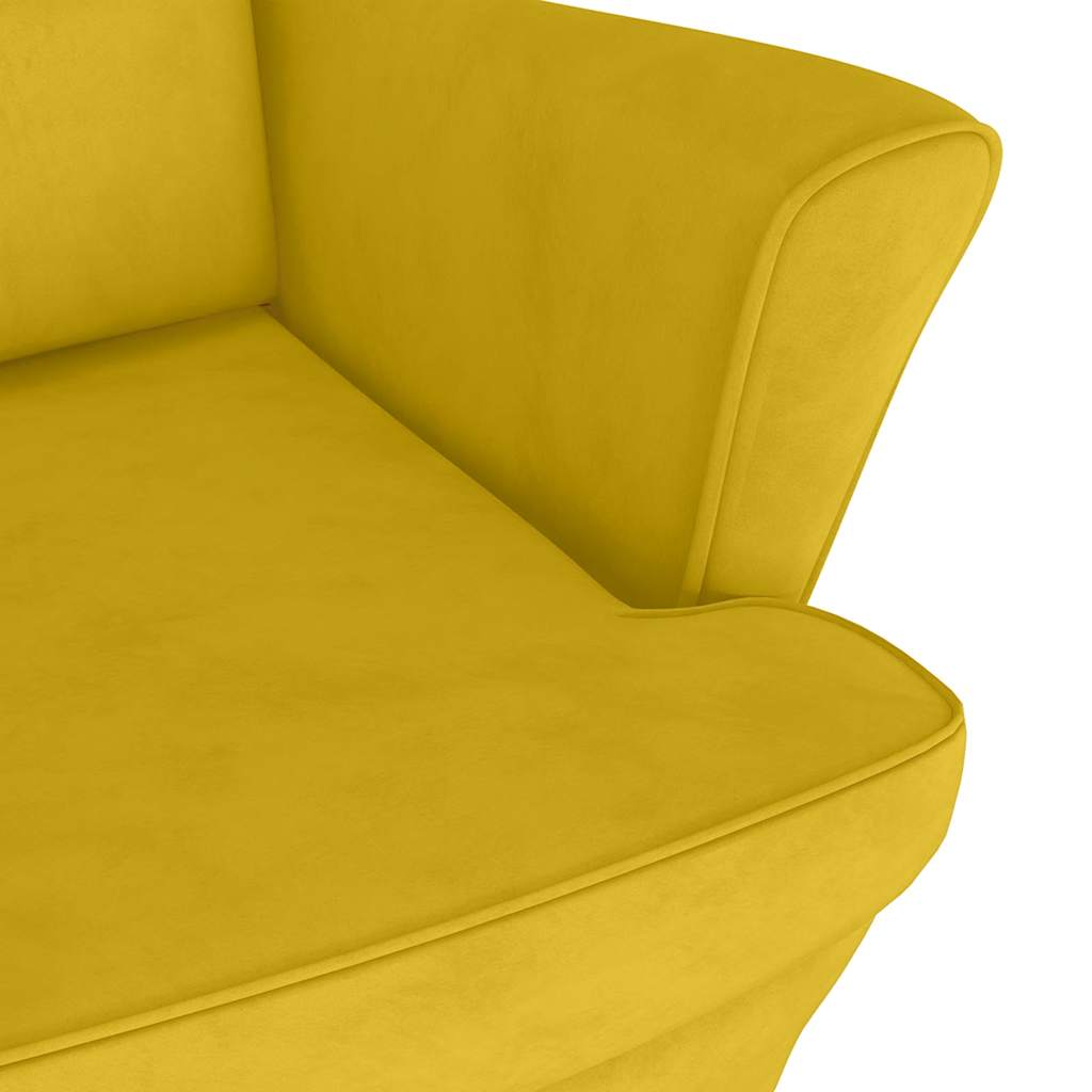 Fauteuil à oreilles avec tabouret jaune moutarde velours - XIOS