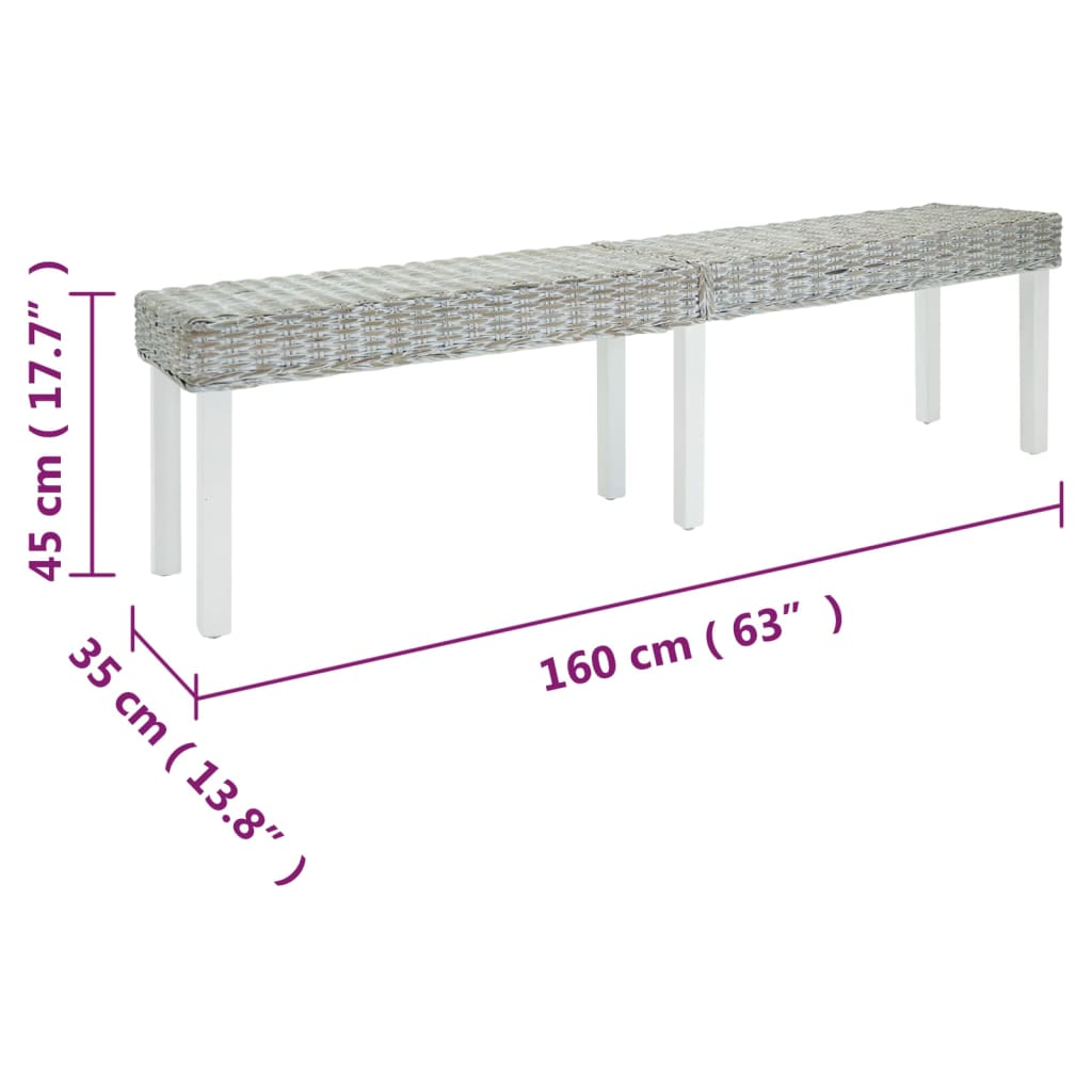 Banc Blanc 160x35x45 cm Rotin kubu naturel et acajou solide - XIOS