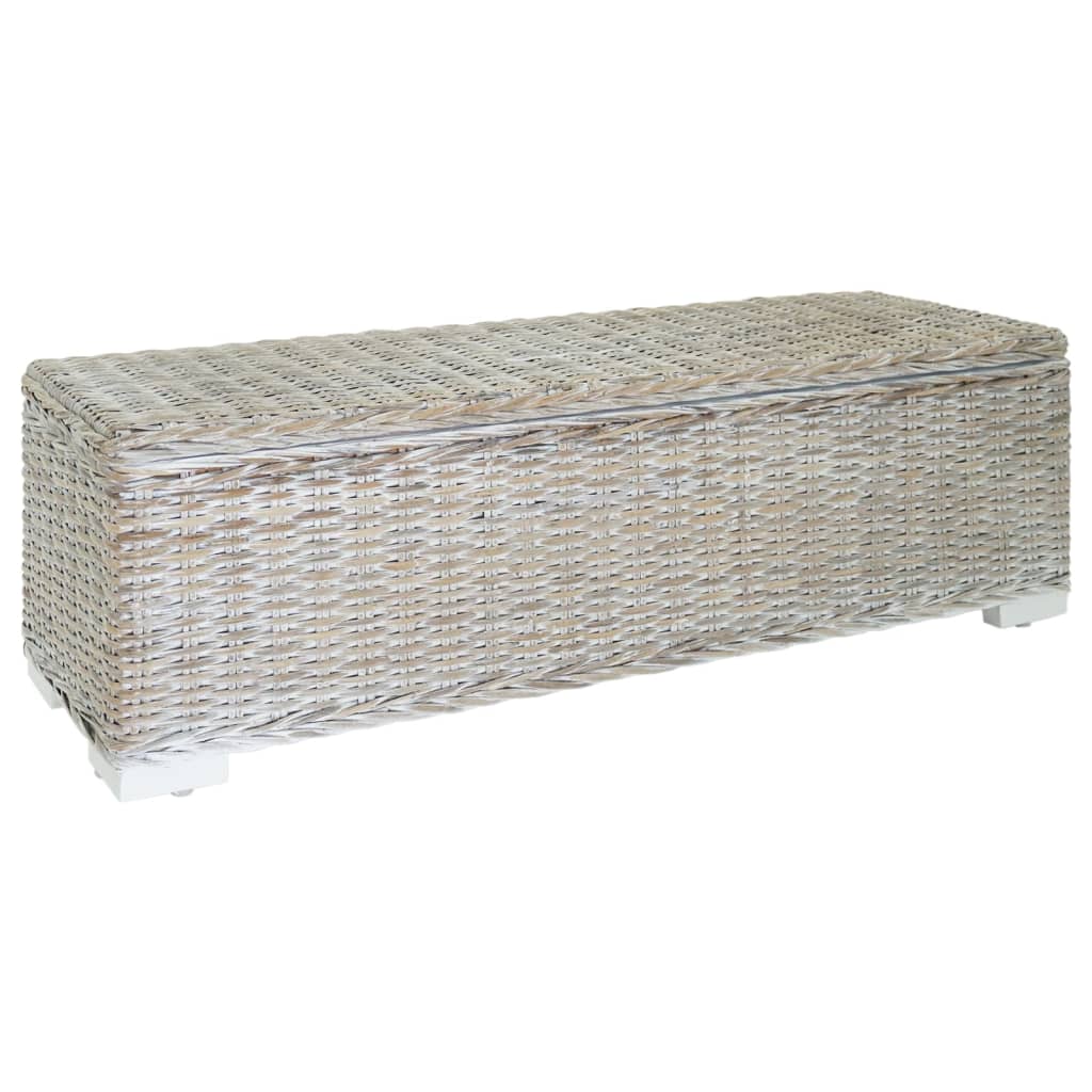 Boîte de rangement Blanc 110 cm Rotin kubu naturel et acajou - XIOS