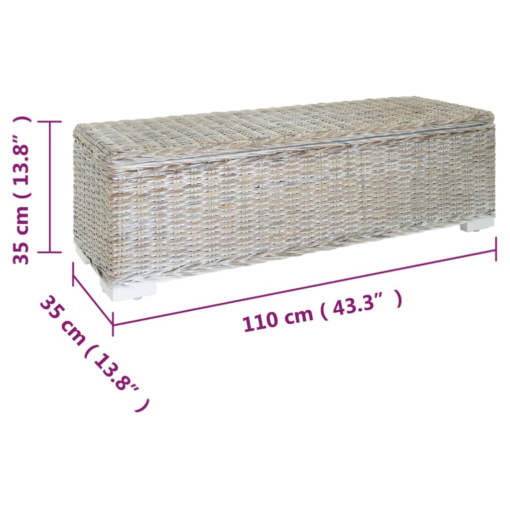 Boîte de rangement Blanc 110 cm Rotin kubu naturel et acajou - XIOS