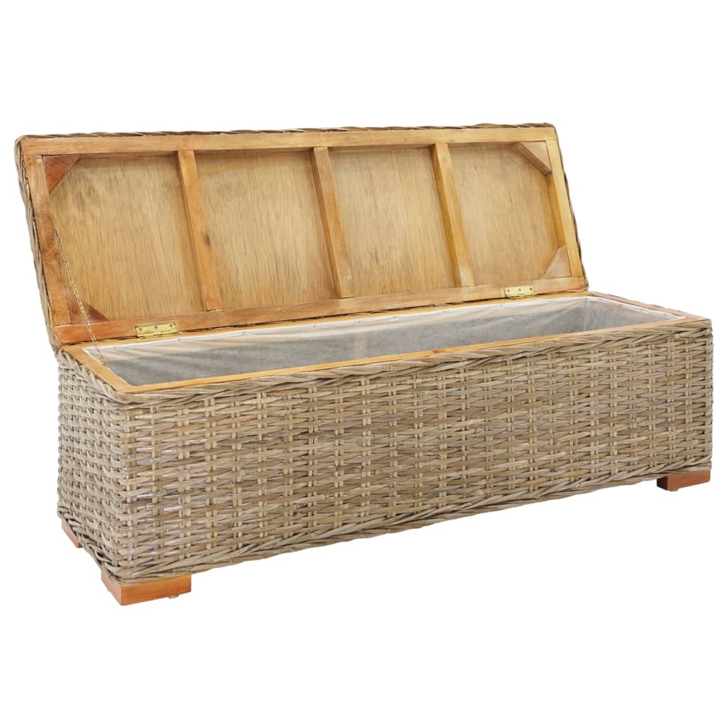 Boîte de rangement 110 cm Rotin kubu naturel et acajou solide - XIOS