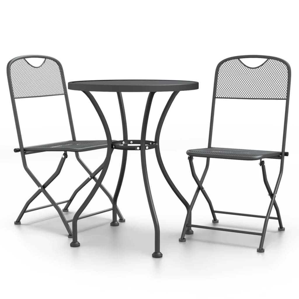 Ensemble à manger de jardin 3 pcs Maille Métal Anthracite