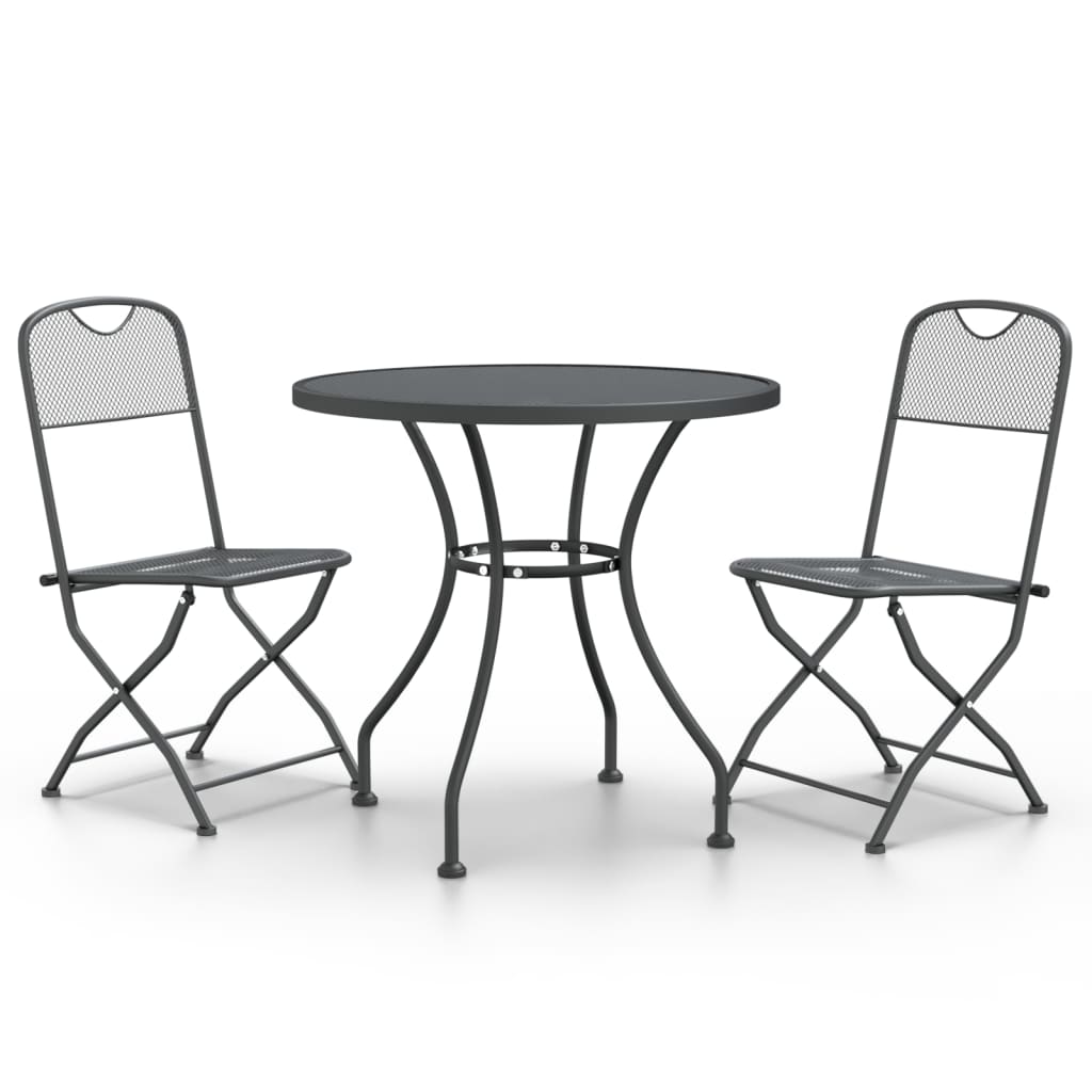 Ensemble à manger de jardin 3 pcs Maille Métal Anthracite