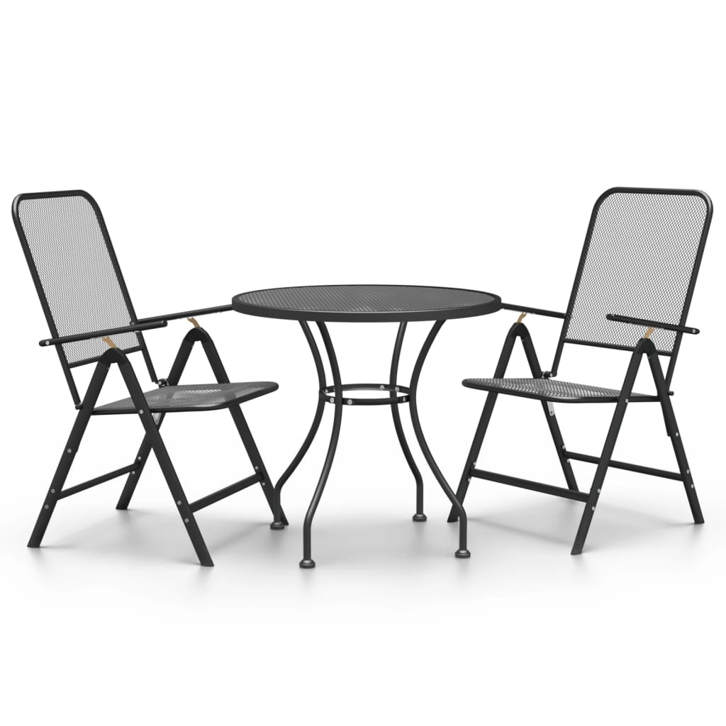 Ensemble à manger de jardin 3 pcs Maille Métal Anthracite