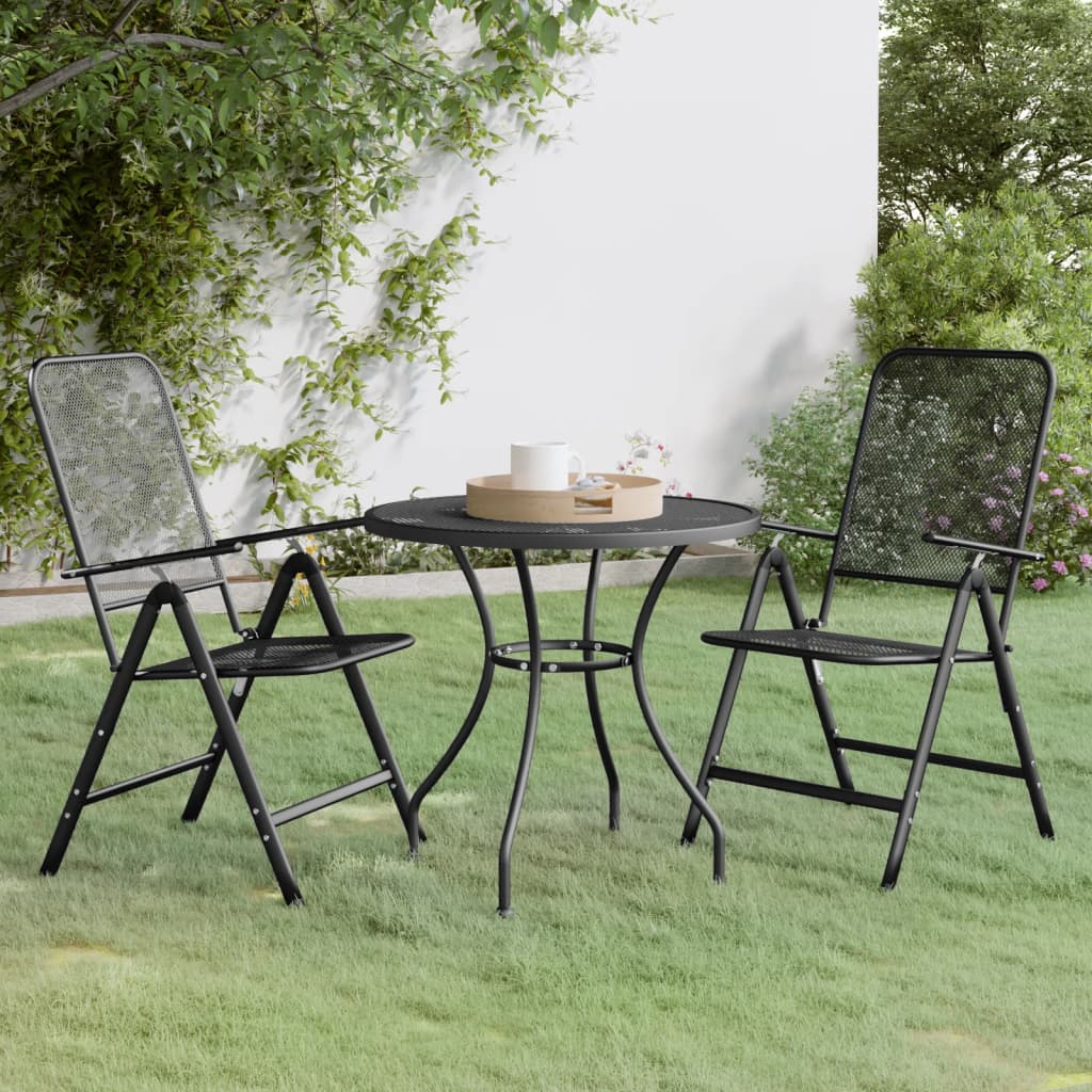 Ensemble à manger de jardin 3 pcs Maille Métal Anthracite