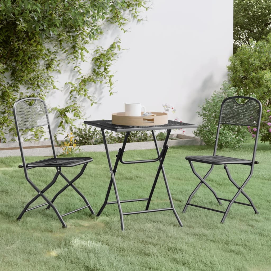 Ensemble à manger de jardin 3 pcs Maille Métal Anthracite