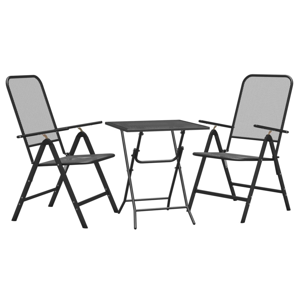 Ensemble à manger de jardin 3 pcs Maille Métal Anthracite