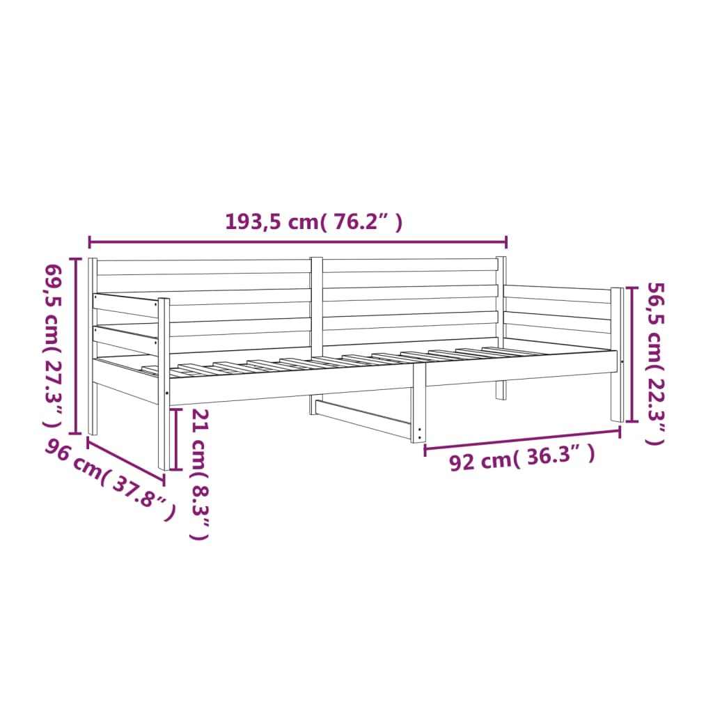 Lit de jour sans matelas 90x190 cm bois de pin massif - XIOS
