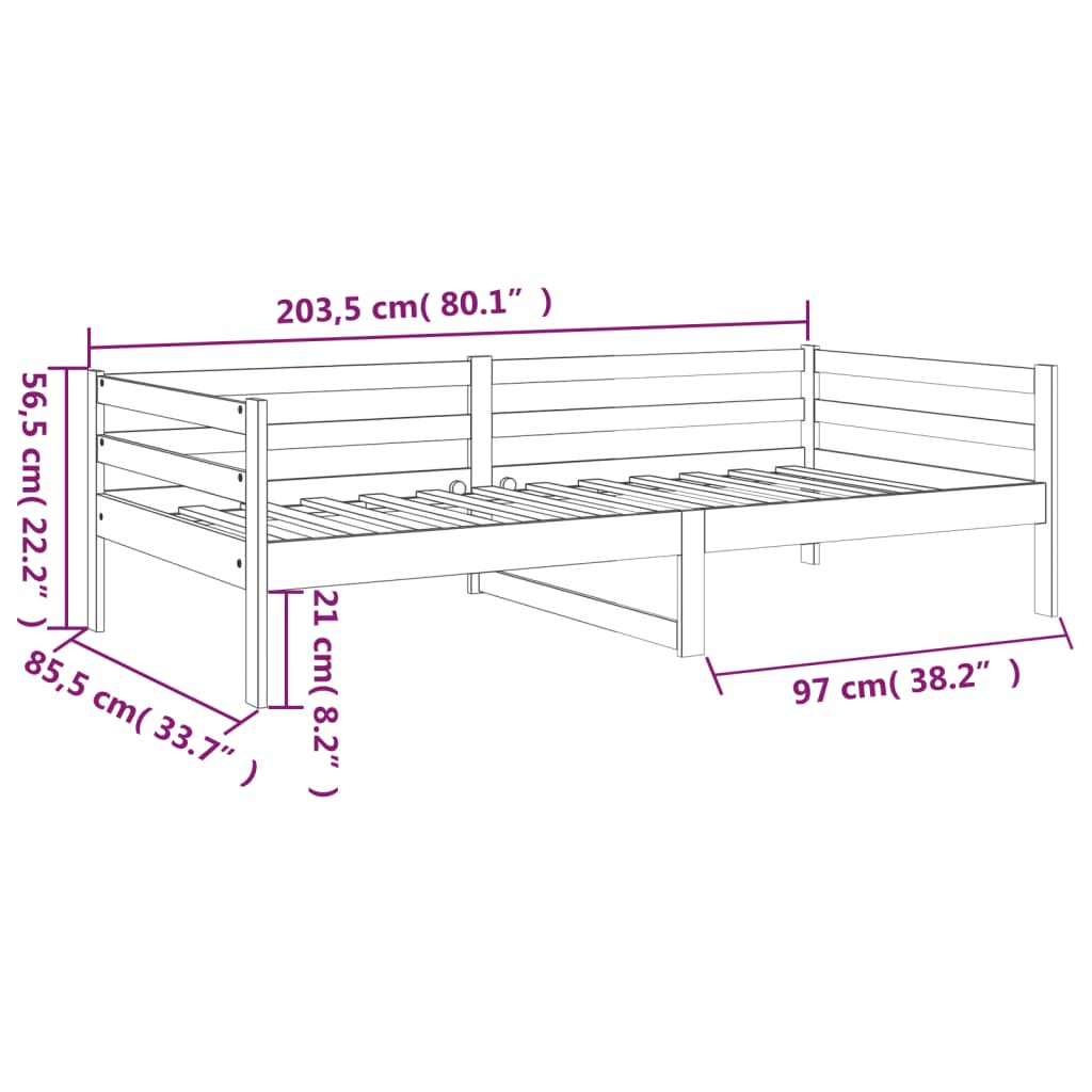 Lit de jour sans matelas 80x200 cm bois de pin massif - XIOS