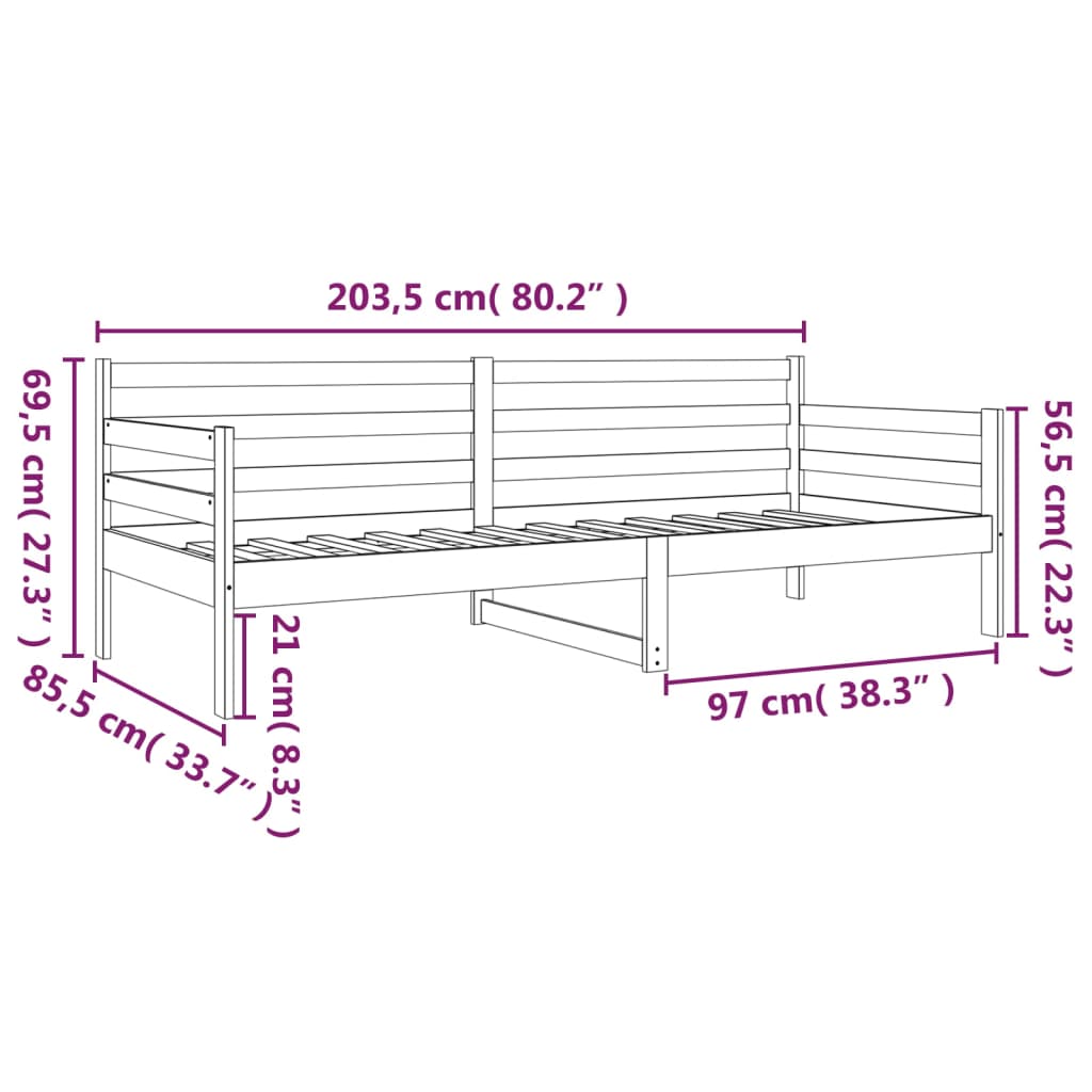 Lit de jour sans matelas 80x200 cm bois de pin massif - XIOS