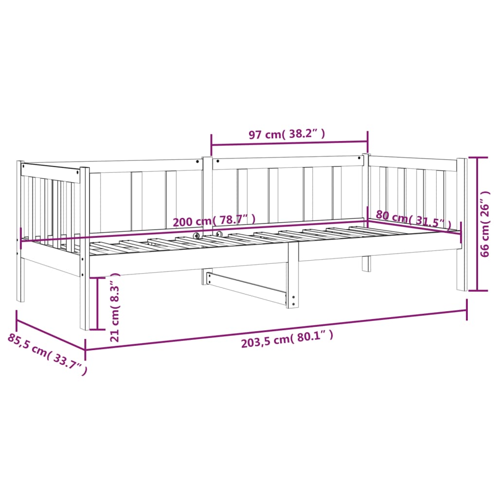 Lit de jour sans matelas 80x200 cm bois de pin massif - XIOS