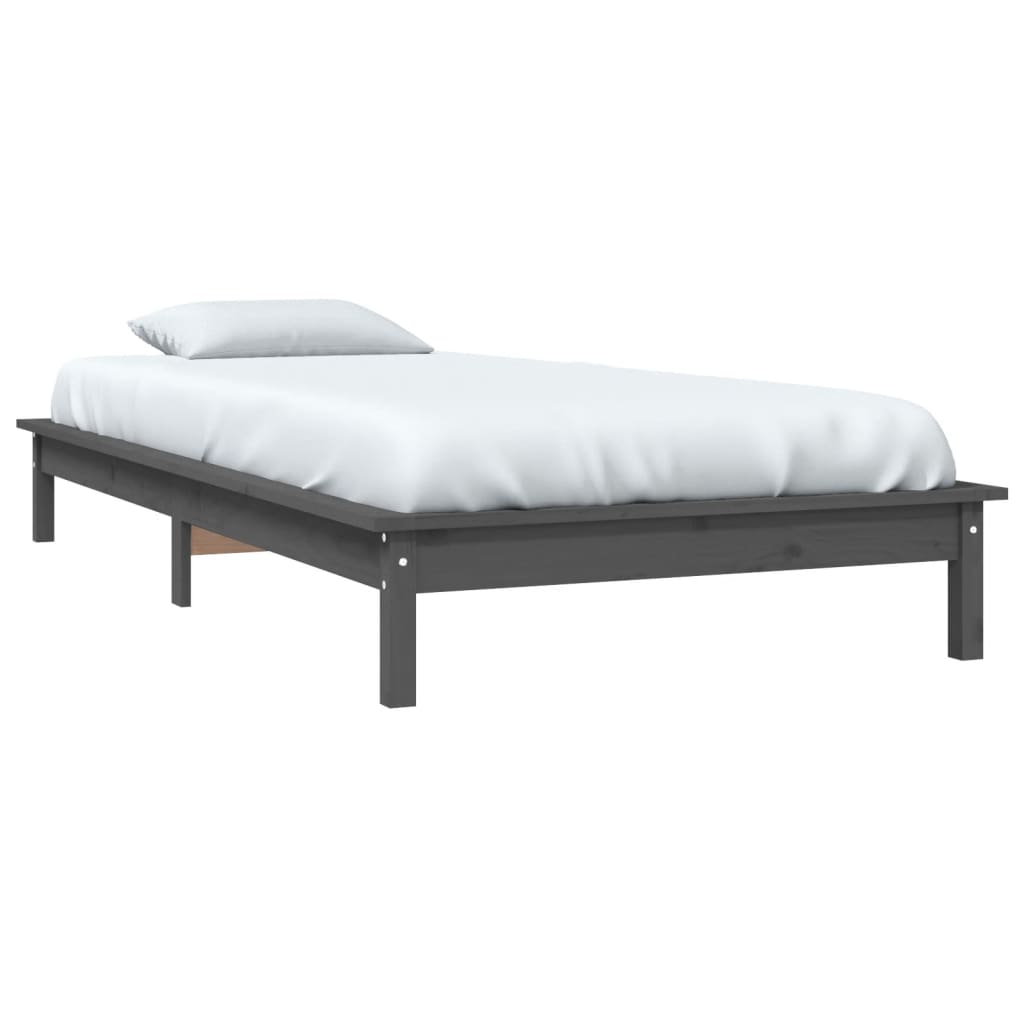 Cadre de lit sans matelas gris 100x200 cm bois massif - XIOS