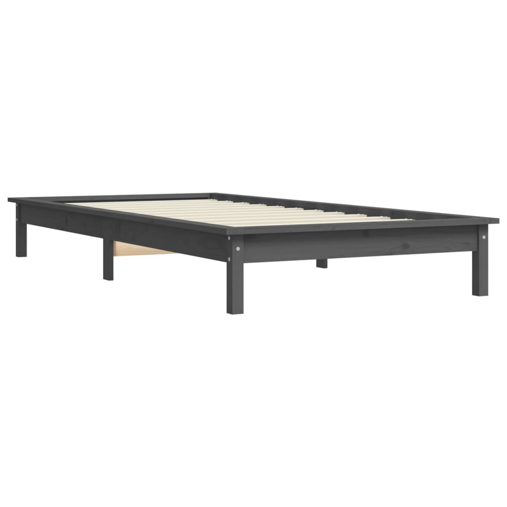 Cadre de lit sans matelas gris 100x200 cm bois massif - XIOS