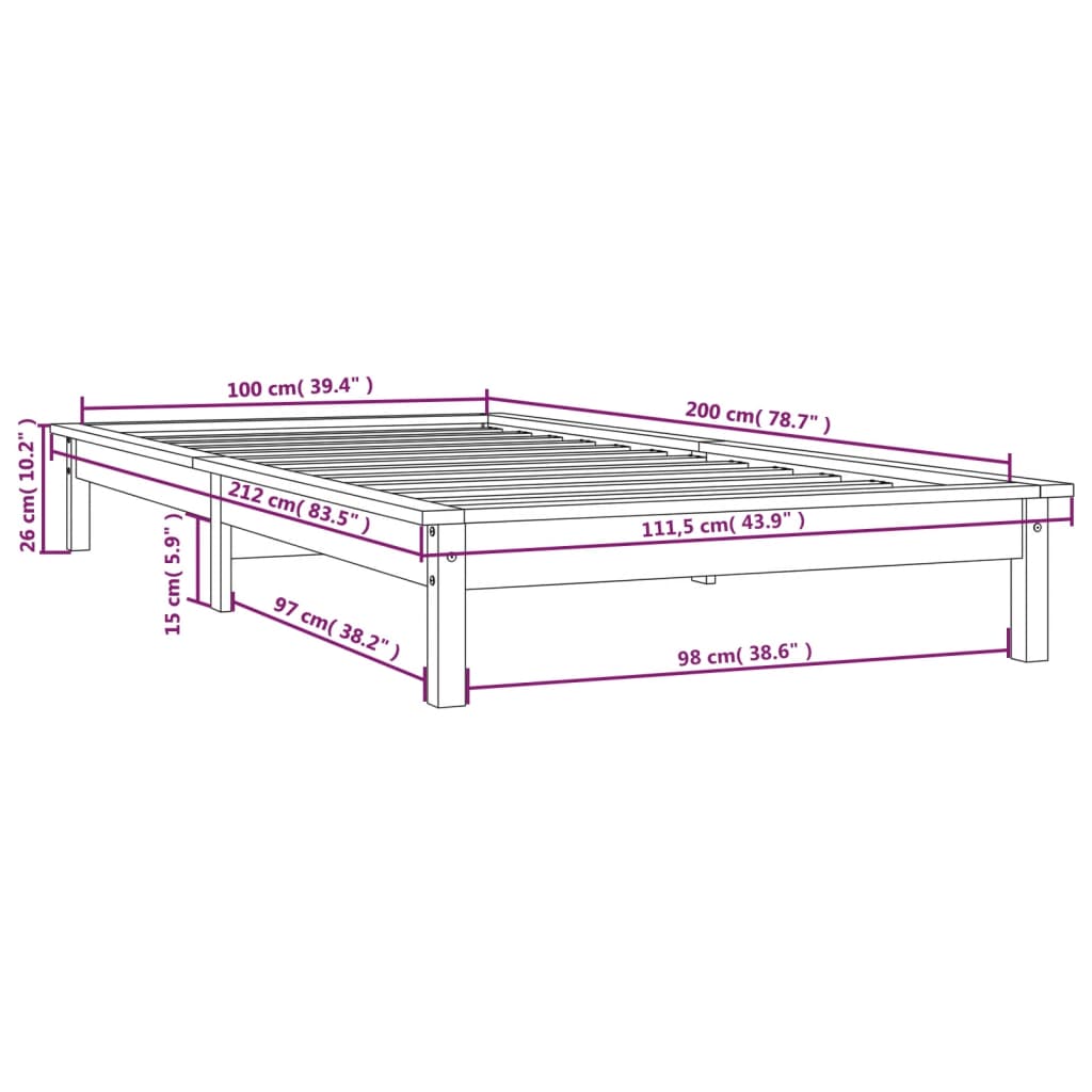 Cadre de lit sans matelas gris 100x200 cm bois massif - XIOS