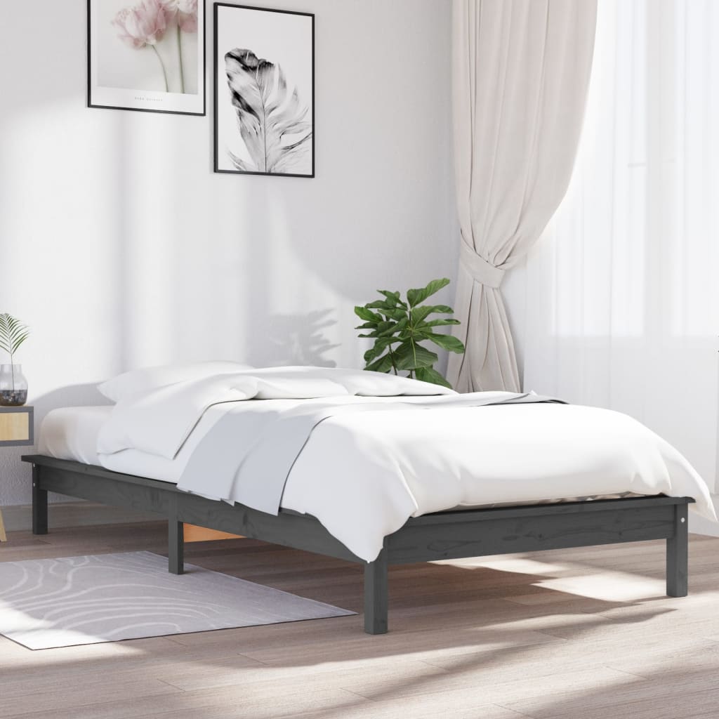 Cadre de lit sans matelas gris 100x200 cm bois massif - XIOS