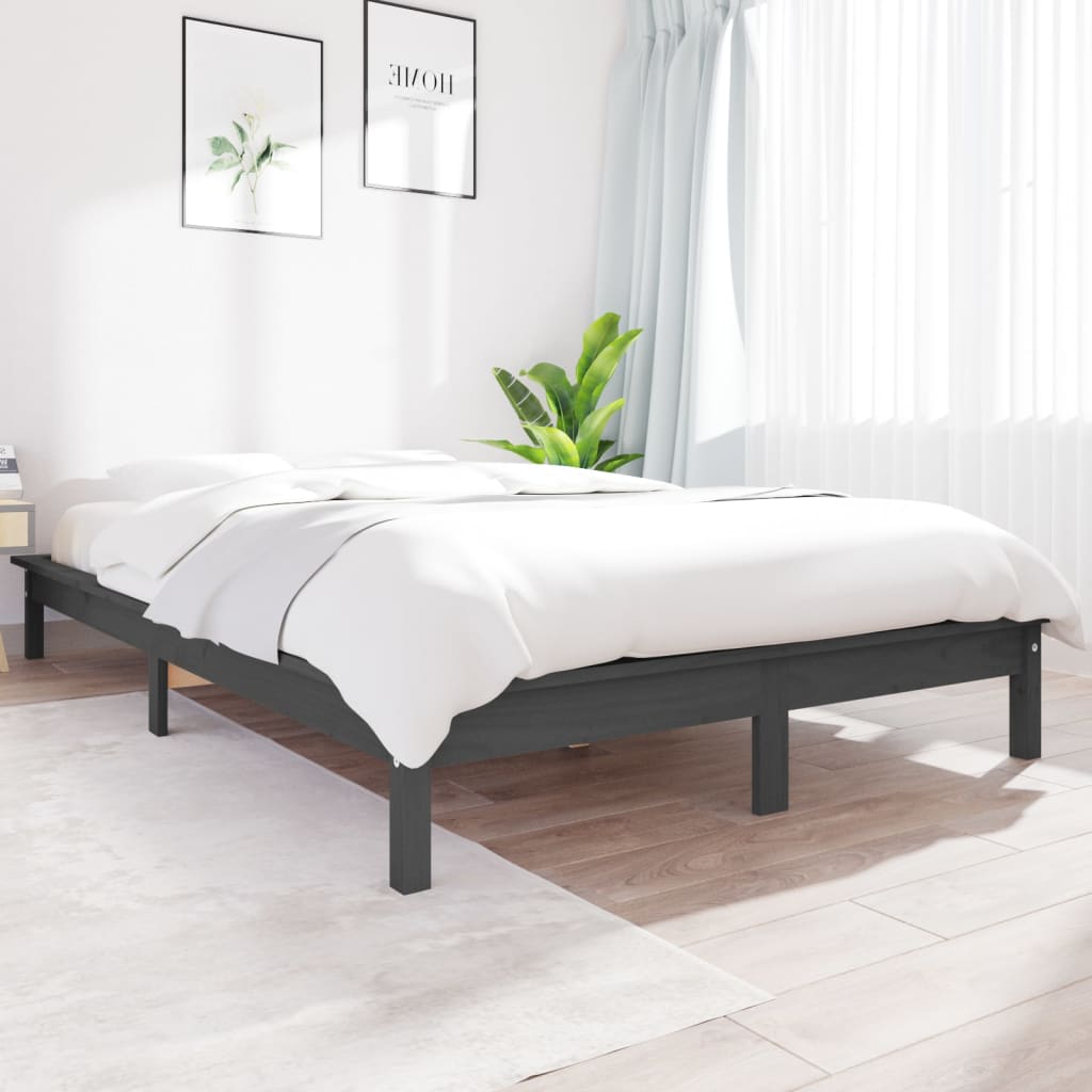 Cadre de lit sans matelas gris 120x200 cm bois massif - XIOS