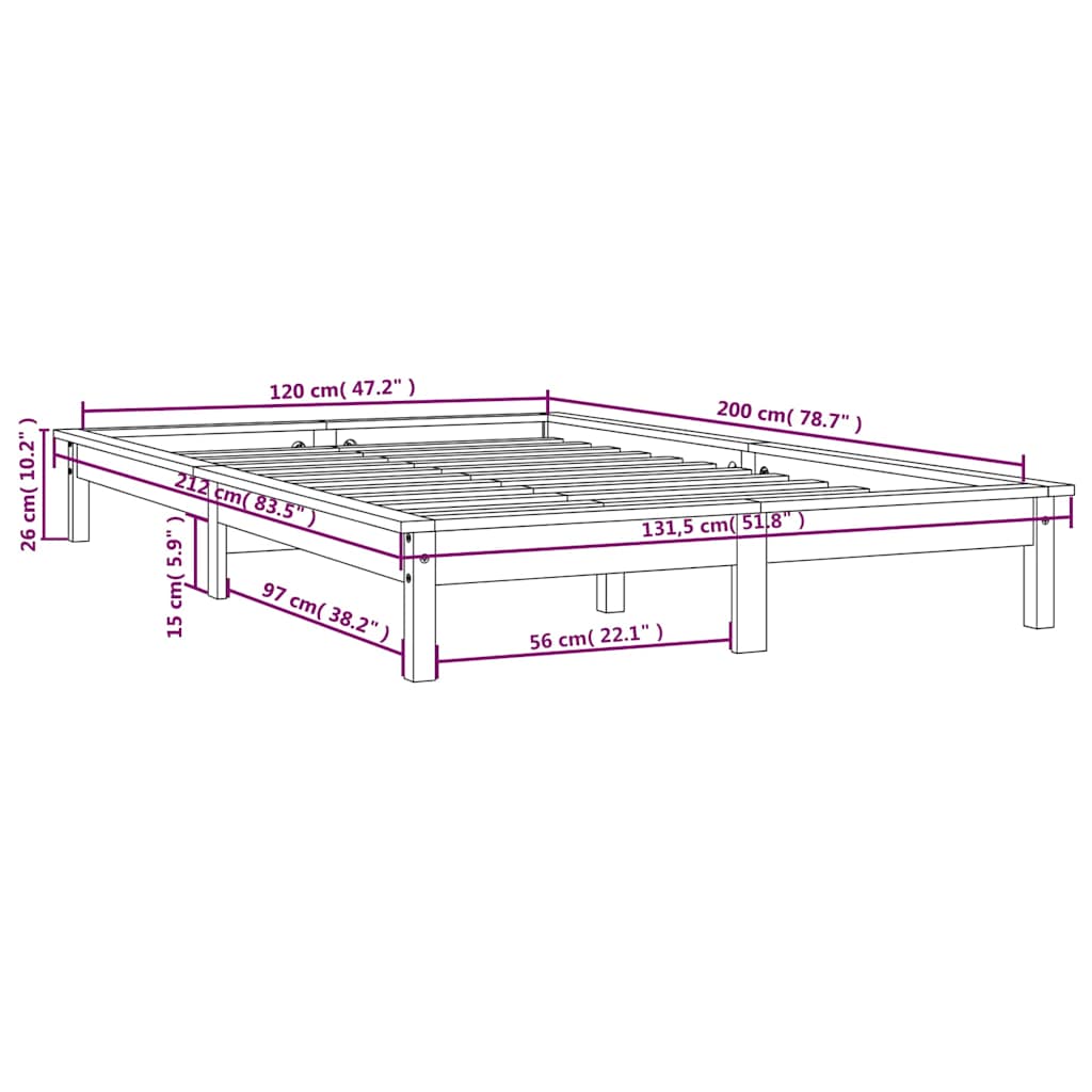 Cadre de lit sans matelas noir 120x200 cm bois massif - XIOS